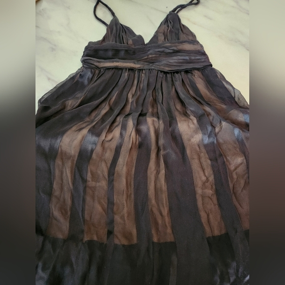 NWT Tufi Duek 100% silk black midi dress sheer striped silk over skin tone liner - Picture 8 of 8